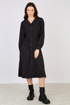 Black giant collar button front dress_1