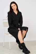 Black giant collar button front dress_5