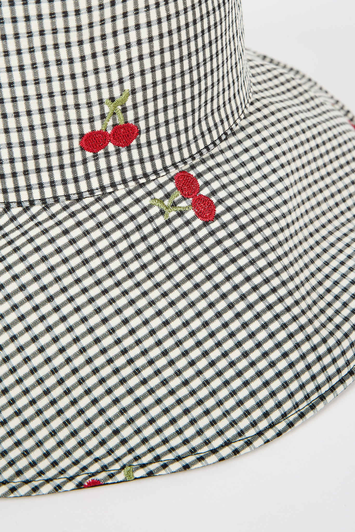 Black gingham embroidered cherry reversible sun hat_3