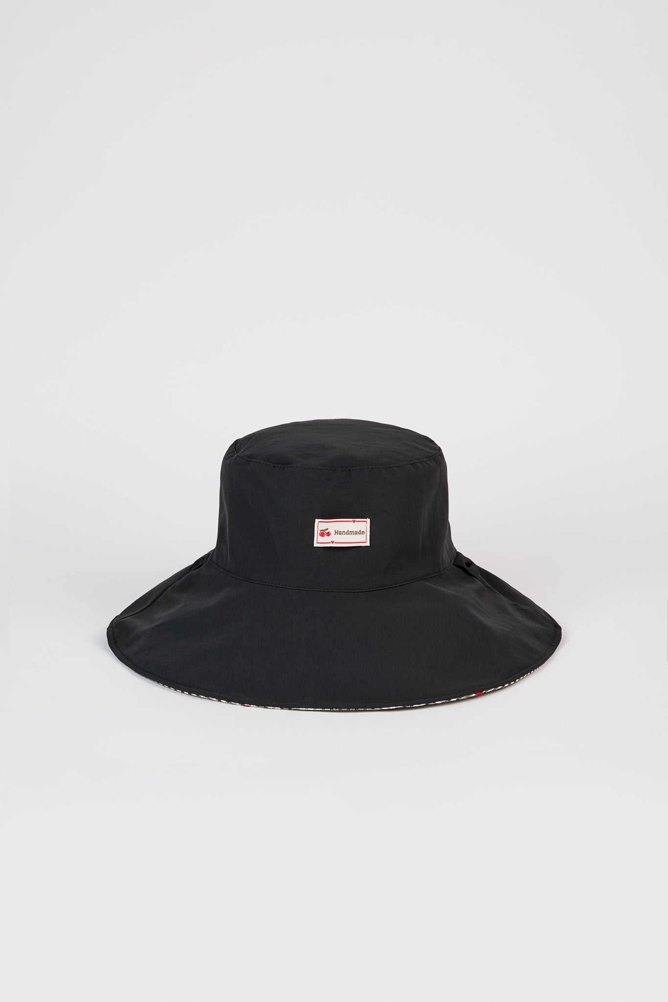 Black gingham embroidered cherry reversible sun hat_4