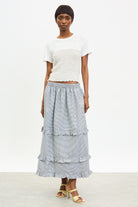 Black gingham tiered ruffle trim skirt_4