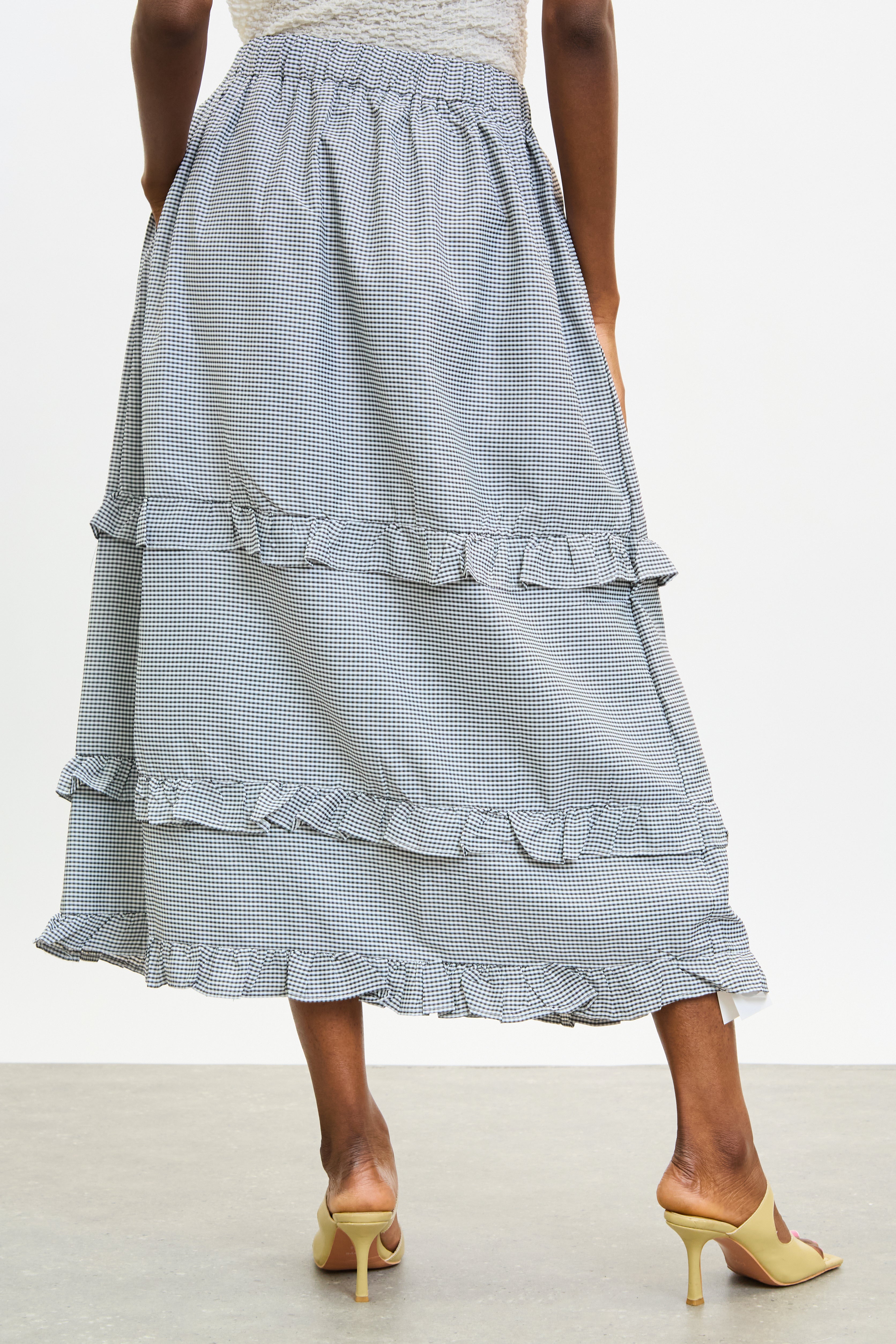 Black gingham tiered ruffle trim skirt_2