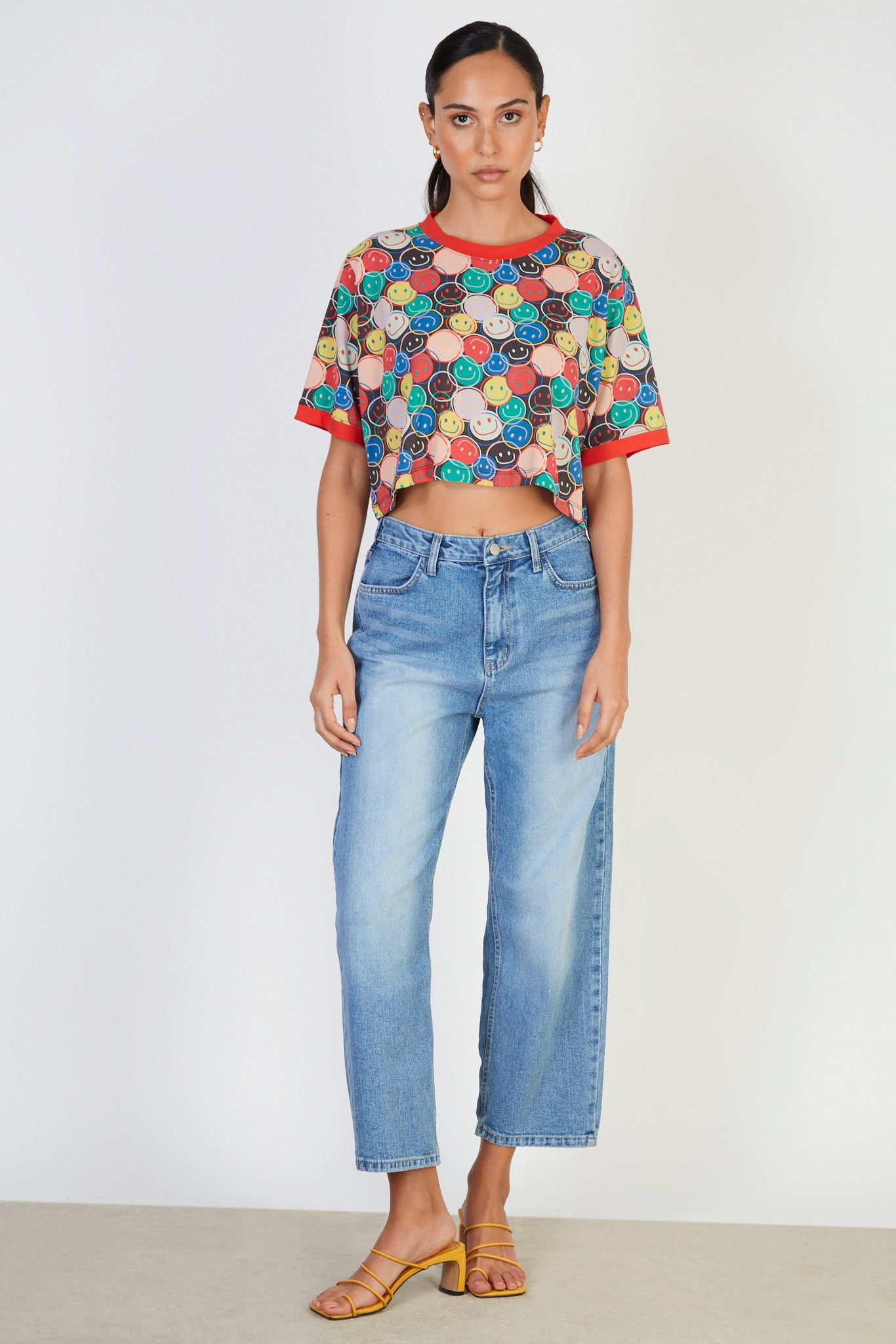 Black graphic smiley face t-shirt_5