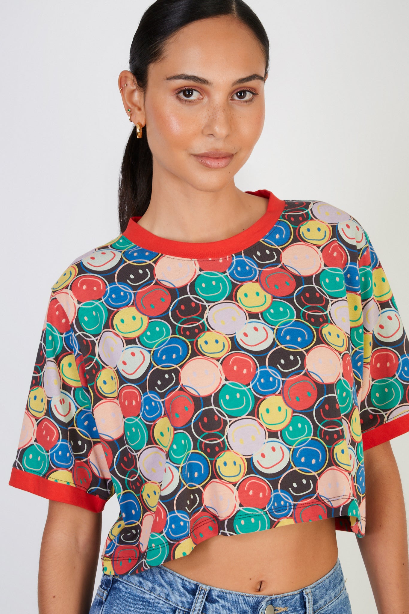 Black graphic smiley face t-shirt_2