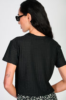 Black herringbone textures short sleeved top_2