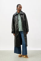 Black high shine vegan leather coat_2