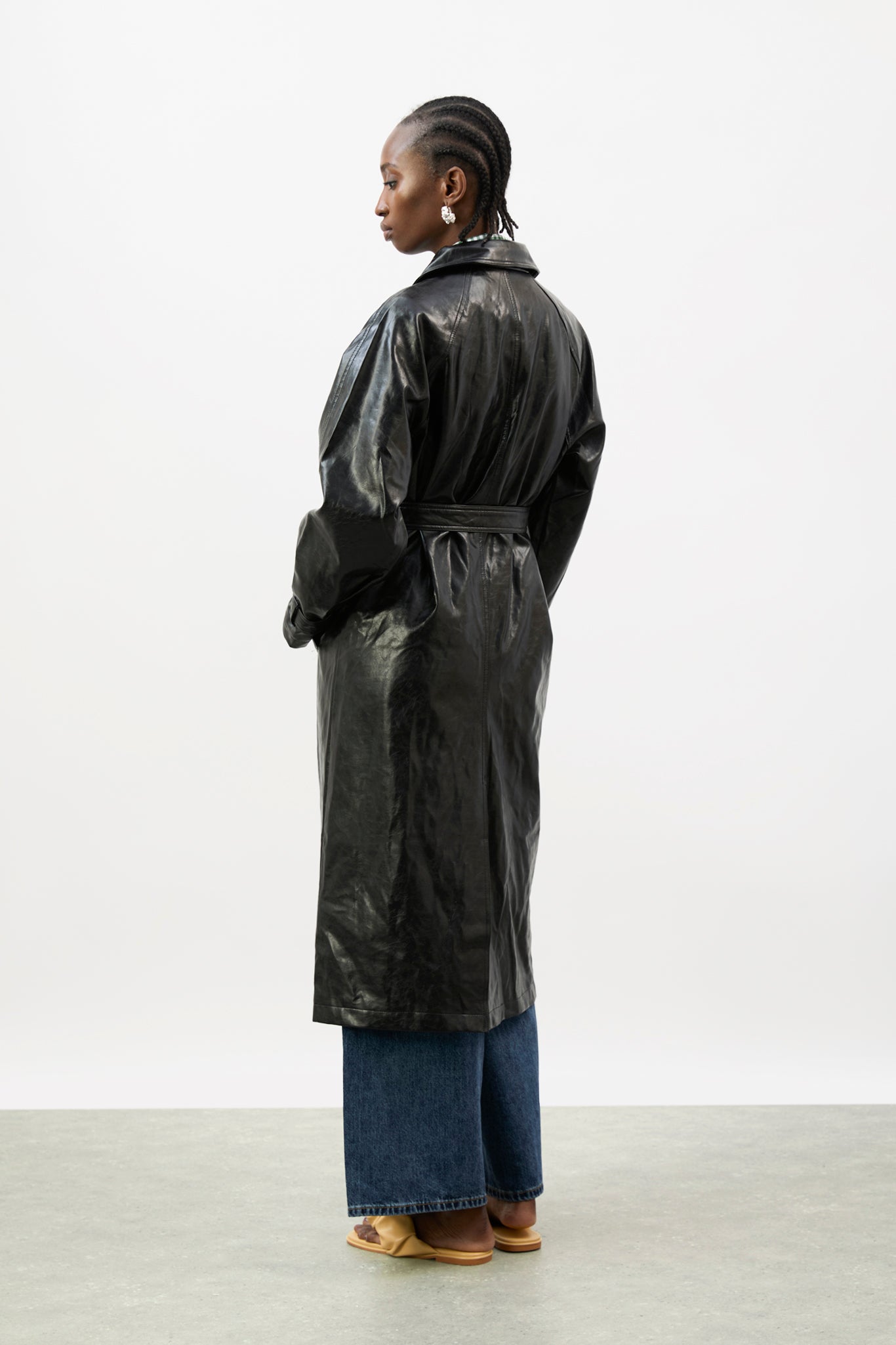 Black high shine vegan leather coat | Glassworks London