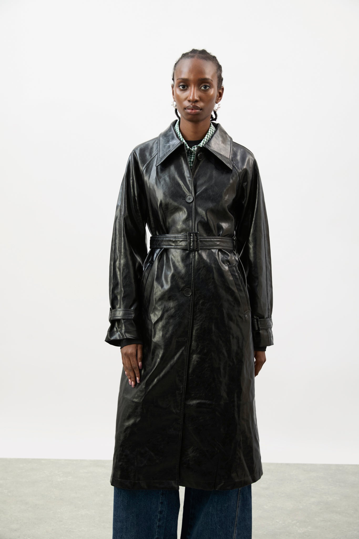 Black high shine vegan leather coat_3