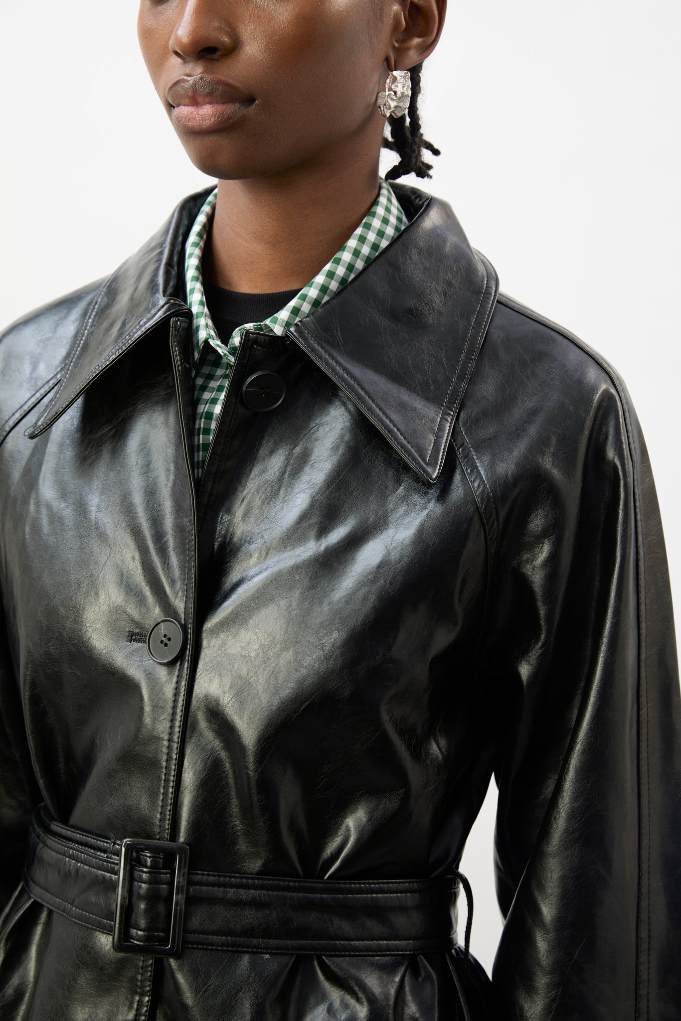Black high shine vegan leather coat_5