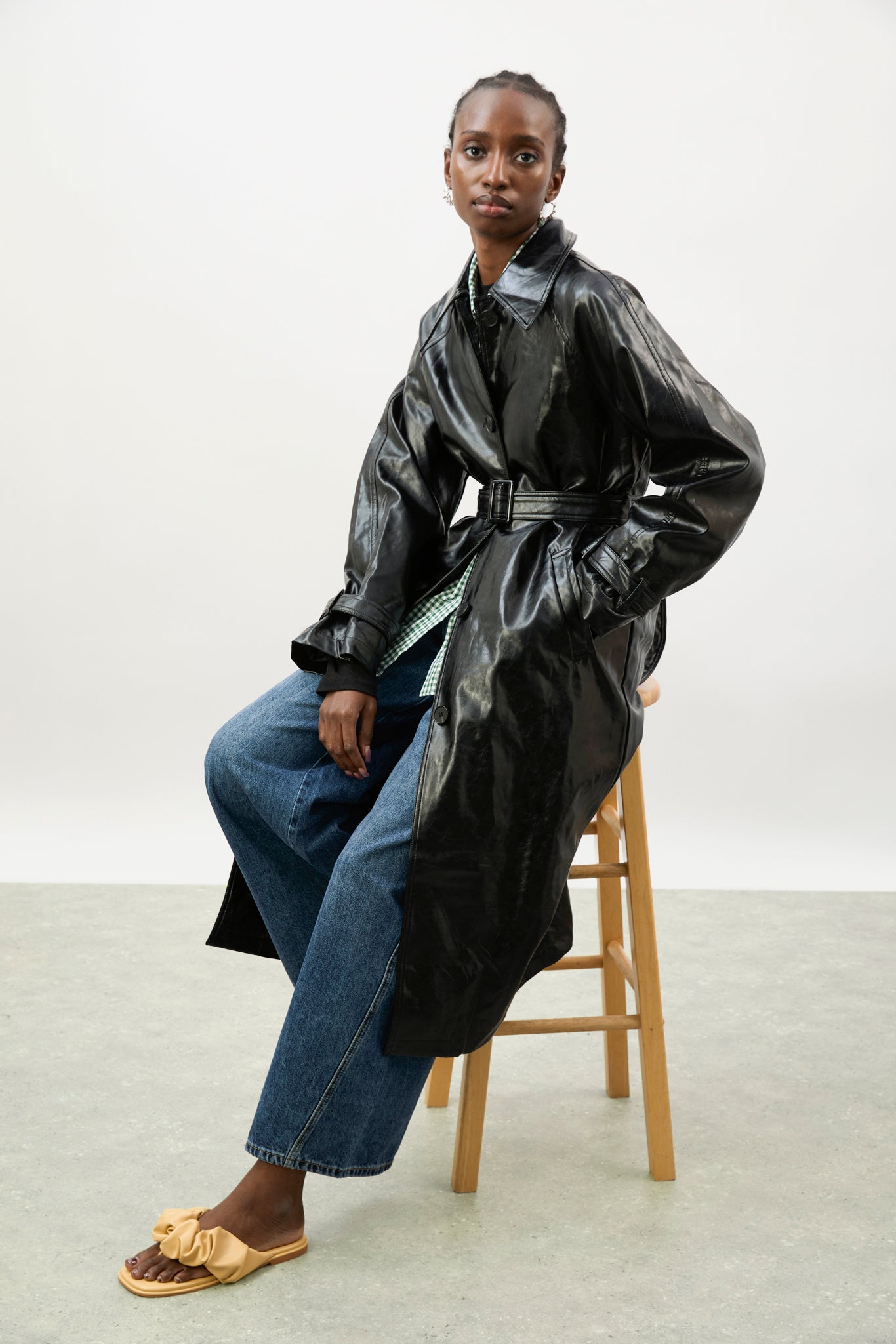 Black high shine vegan leather coat | Glassworks London