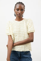 Cream textured puff short sleeved top_2