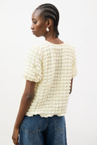 Cream textured puff short sleeved top_3