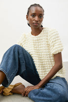 Cream textured puff short sleeved top_5