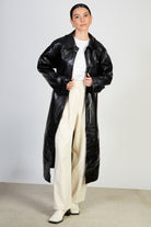 Black high shine vegan leather coat_1