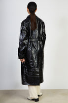 Black high shine vegan leather coat_2
