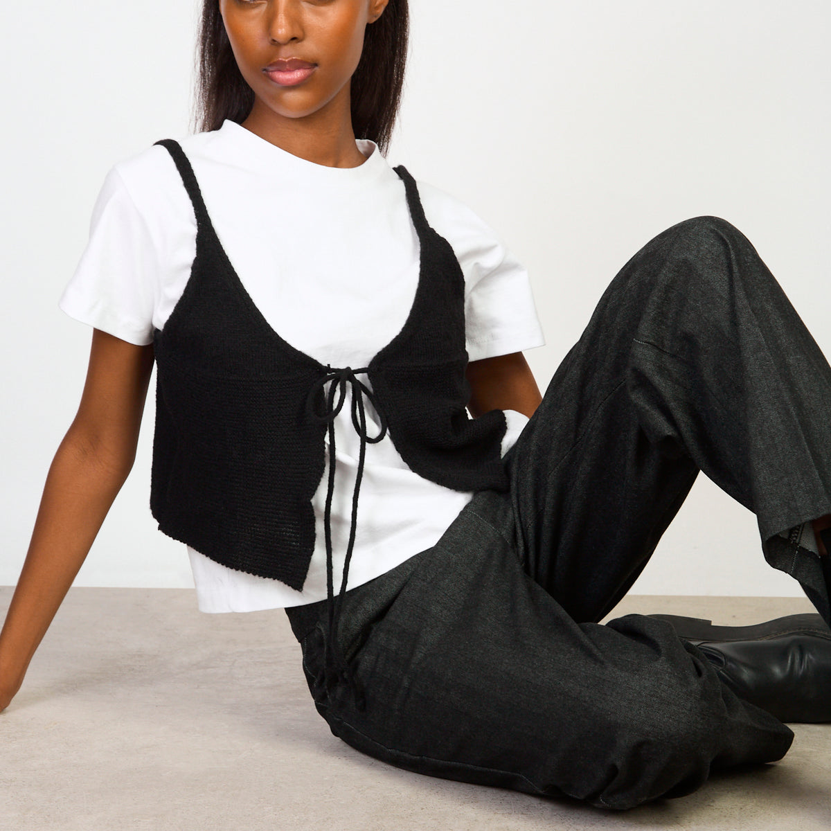 Black horizontal ribbed knit tank | Glassworks London
