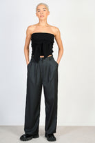 Black horizontal strip tie front strapless  top_4