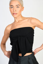 Black horizontal strip tie front strapless  top_1