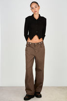 Black jersey sharp shoulder button front top_5