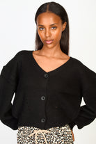 Black knit dot detail button front cardigan_1