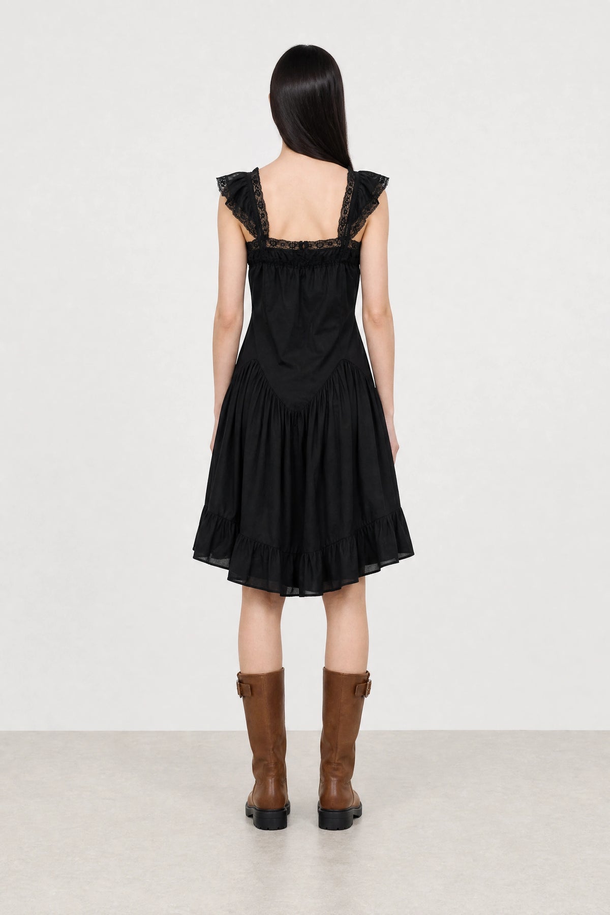 Black lace trim ruffle hem dress_2