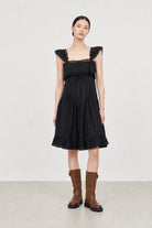 Black lace trim ruffle hem dress_1
