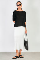 Black linen blend wide neck knit tee_4