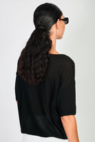 Black linen blend wide neck knit tee_2