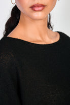 Black linen blend wide neck knit tee_3