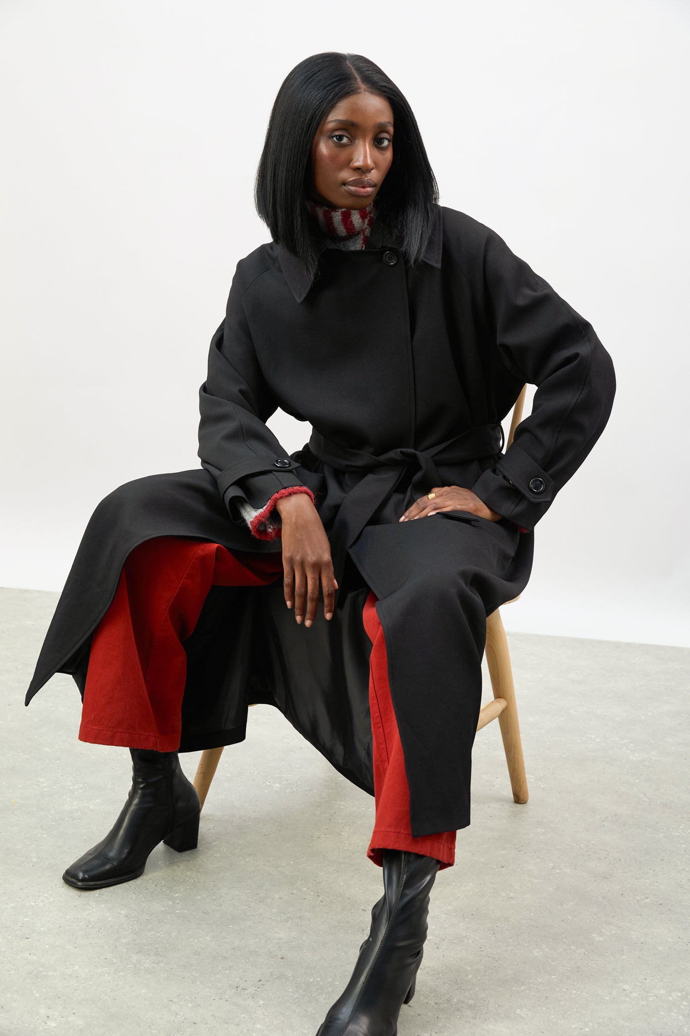 Black long belted trench coat_5