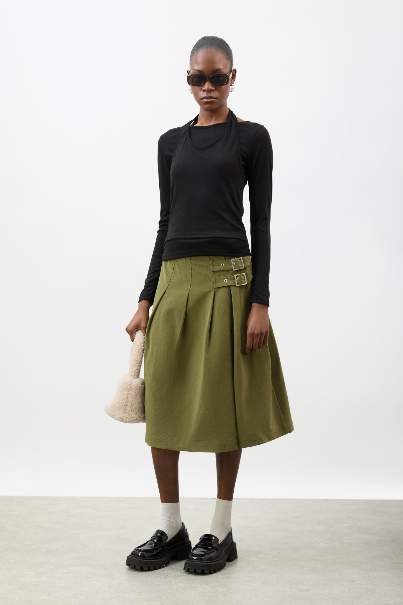 Black marl layered halter neck long sleeve top_4