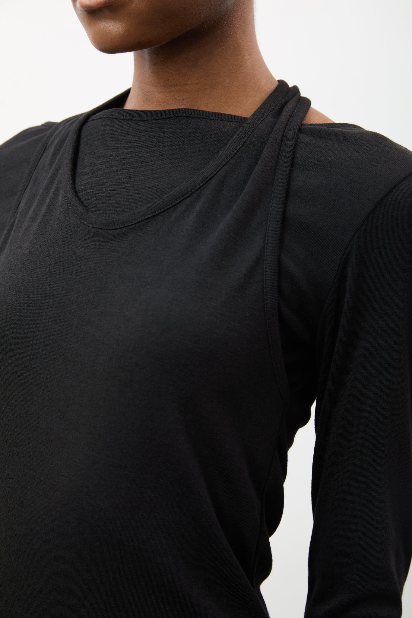 Black marl layered halter neck long sleeve top_3