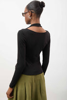 Black marl layered halter neck long sleeve top_2
