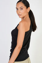 Black one shoulder jersey top_2