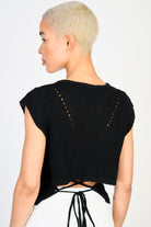 Black open tie back sleeveless knit top_1