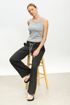Black pinstripe rope drawstring trousers_5