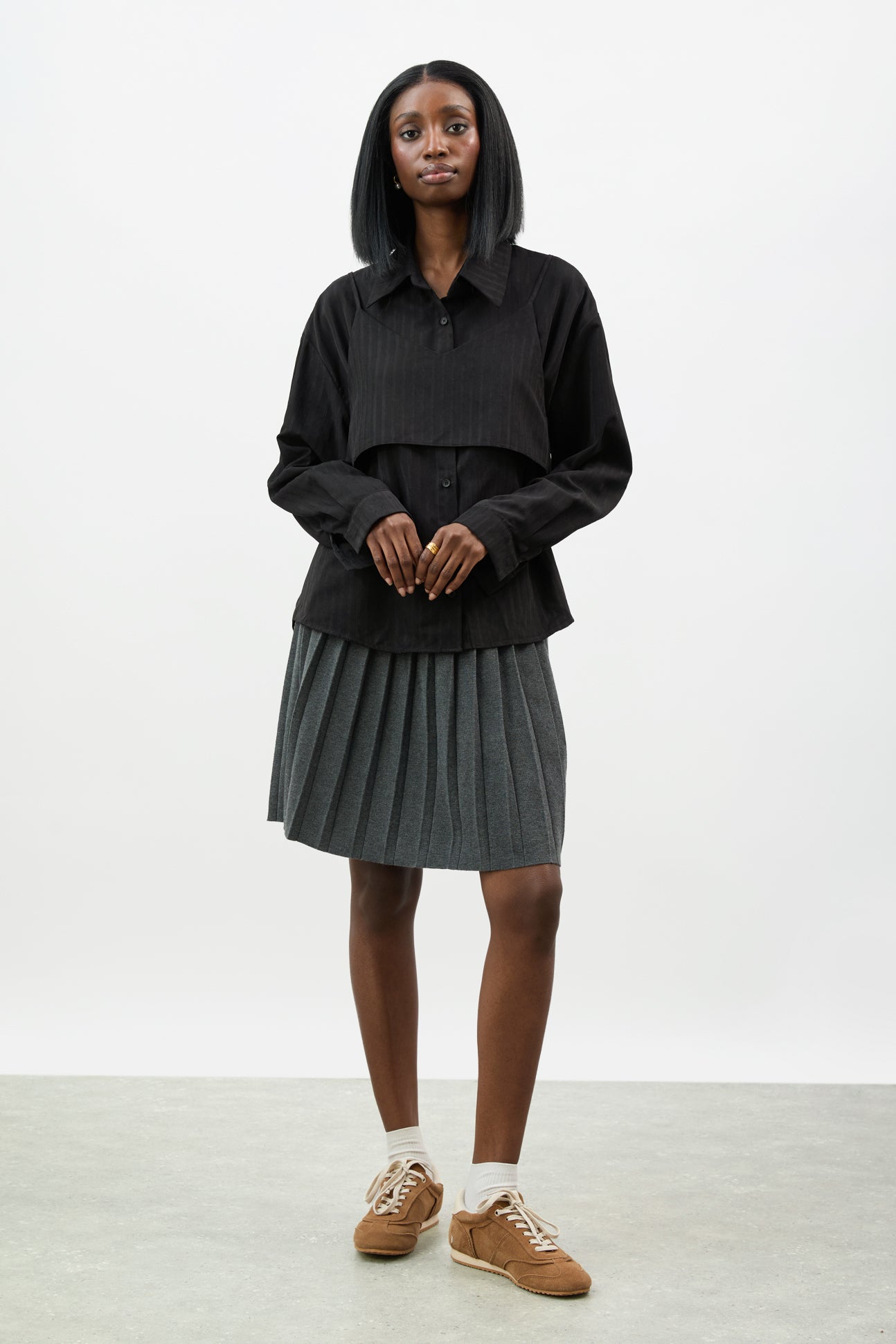 Black pinstripe tank layered shirt_4