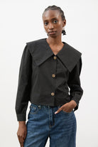 Black pointed giant collar shirt_1