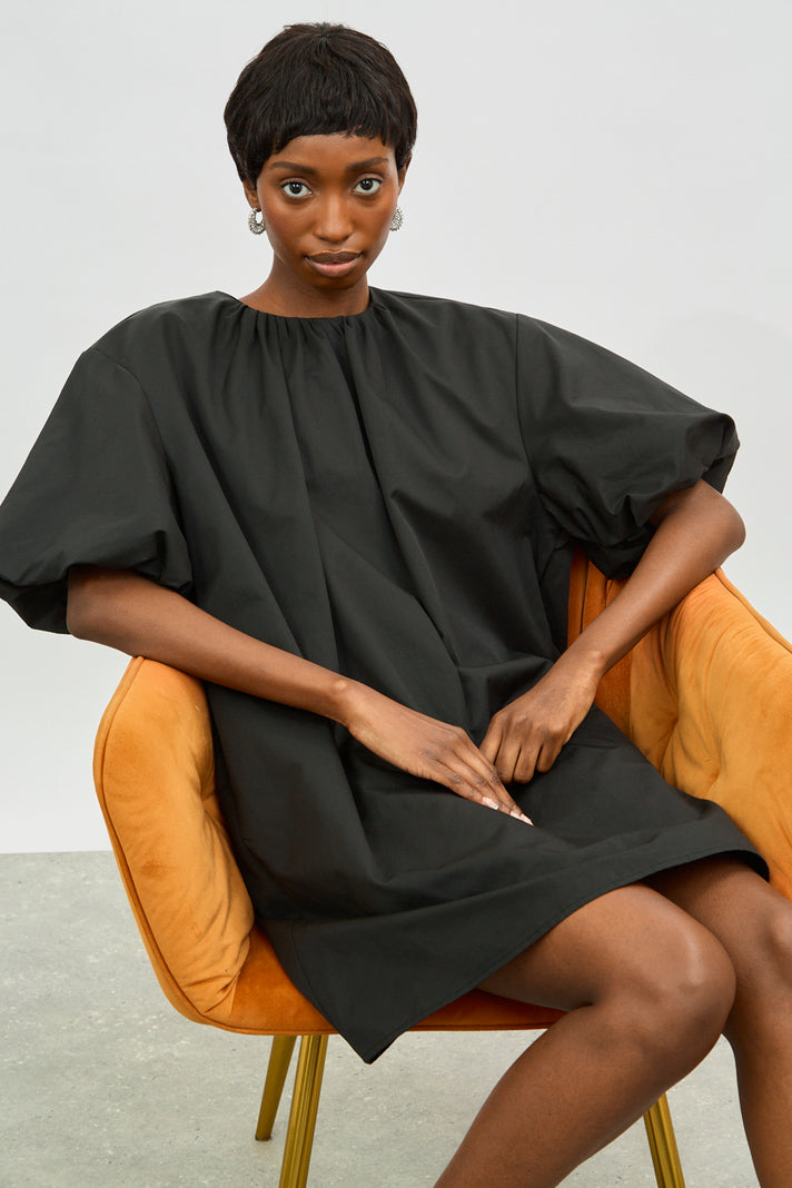 Black puff sleeve mini dress_5