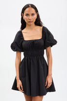 Black puff sleeve open back mini dress_3