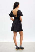 Black puff sleeve open back mini dress_2