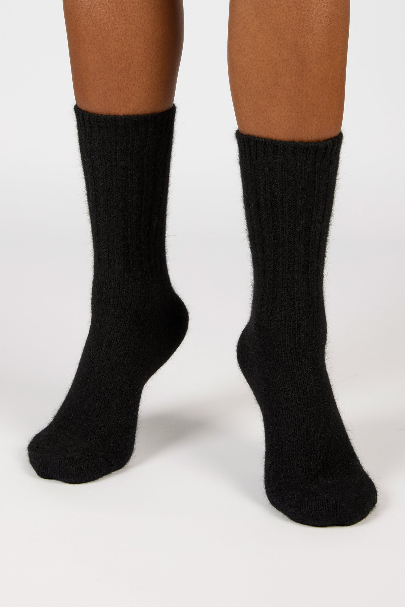 Black ribbed angora long socks_2