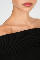 Black ribbed panel off shoulder knit top_3