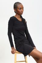 Black ribbed tie waist skirt_5