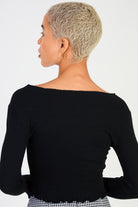 Black ribbed truffle trim button front top_2