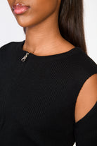 Black round neck double zip double slit cardigan_3