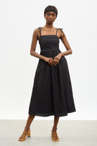 Black ruched back tie strap dress_1