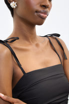 Black ruched back tie strap dress_4