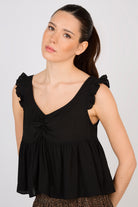 Black ruffle trim tie back tank_1