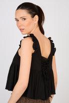 Black ruffle trim tie back tank_2